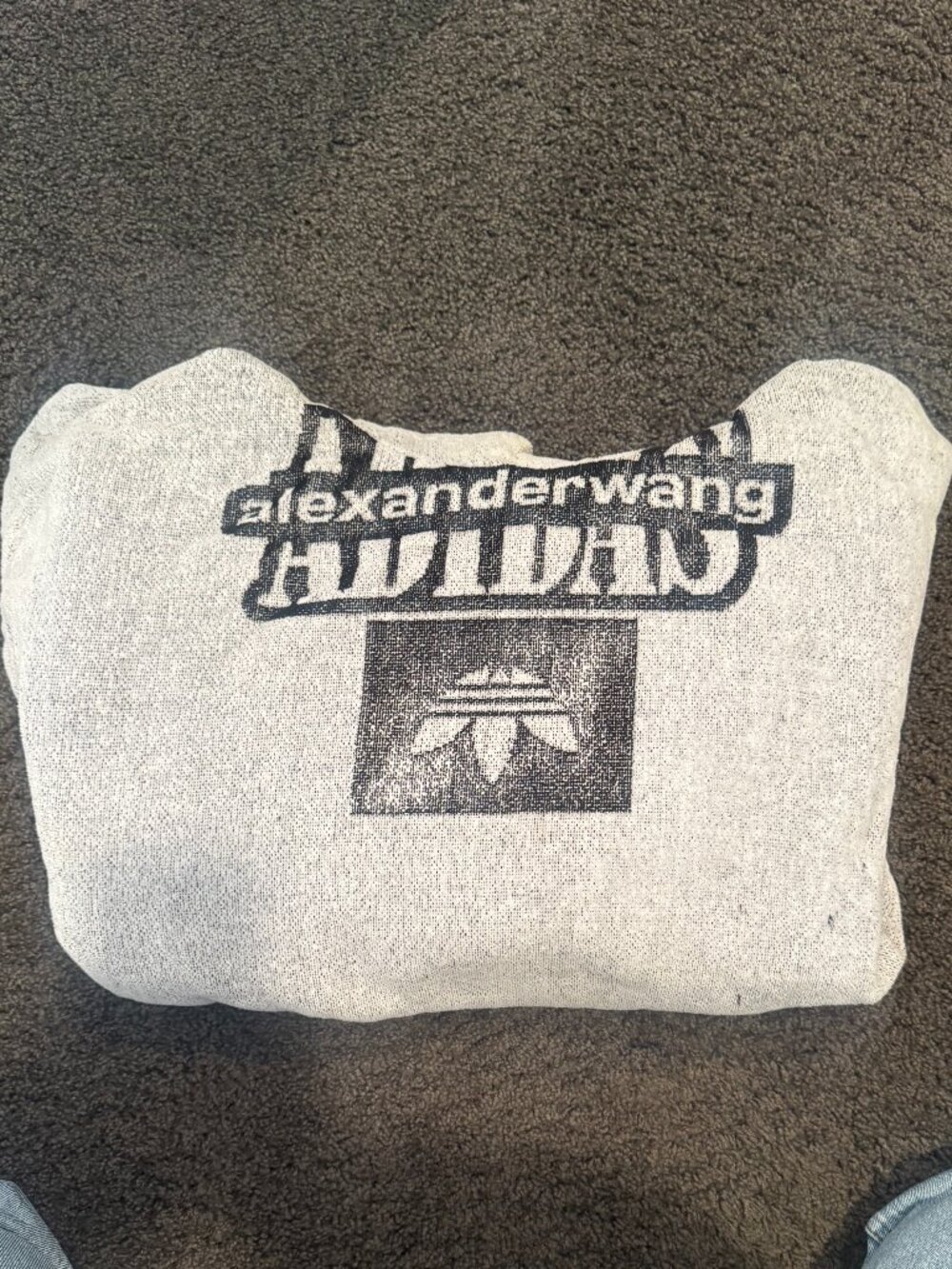SS19 Alexander Wang x Adidas Terry Toweling Hoodie Mens XL Grey And Black